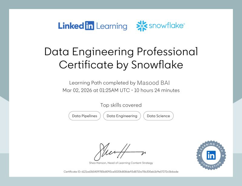 Snowflake Data Engineering Professional Certificate